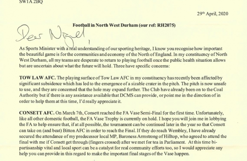 Richard's letter to the Sports Minister