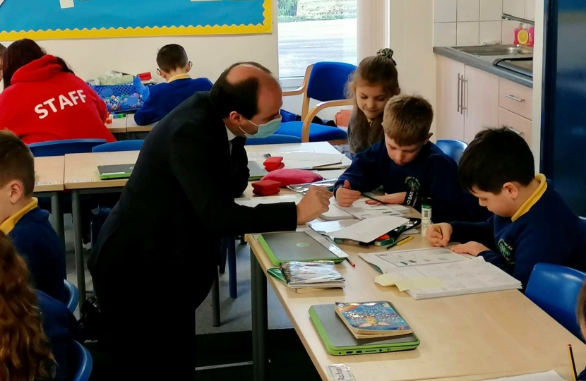 Richard Holden MP with children at school in Howden-Le-Wear 1